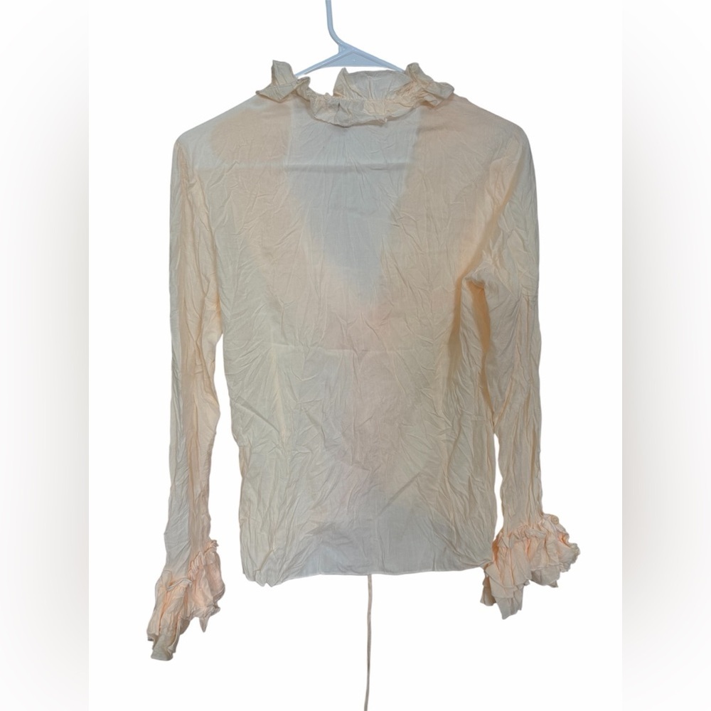 Vintage Fairycore Ruffle Tie Front Blouse Peach Cream Romantic Cottagecore Top S - Picture 5 of 5